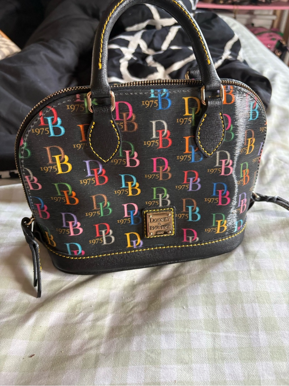 Dooney & Bourke Black Multicolor Logo Dome Satchel